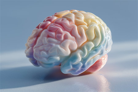 Human brain on a blue background. 3d render. Computer graphics.の素材