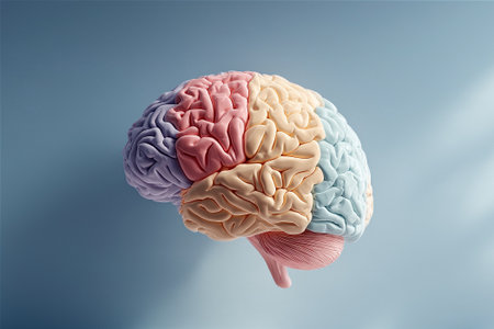 Translucent Glass Shell Enclosing a colourful Human Brain Conceptual Symbol of Fragile Intelligenceの素材