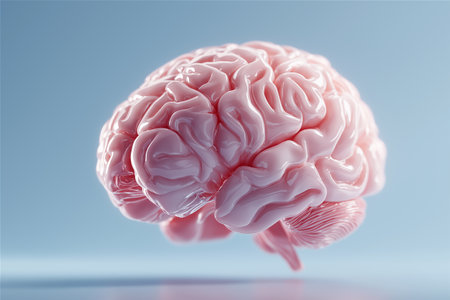 Translucent Glass Shell Enclosing a pink ceramic Human Brain Conceptual Symbol of Fragile Intelligenceの素材