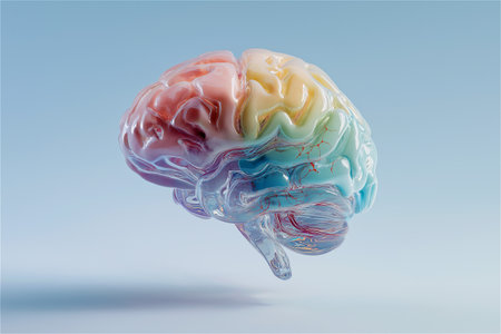 Translucent Glass Shell Enclosing a colourful Human Brain Conceptual Symbol of Fragile Intelligenceの素材