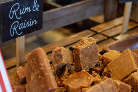 Traditional British Fudge on sale at a confectionary stall in London's Borough Market, UKの写真素材