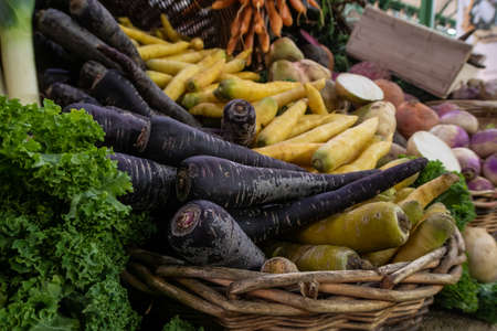 Rainbow Carrots & Other Veg in London's Borough Market, UKの写真素材