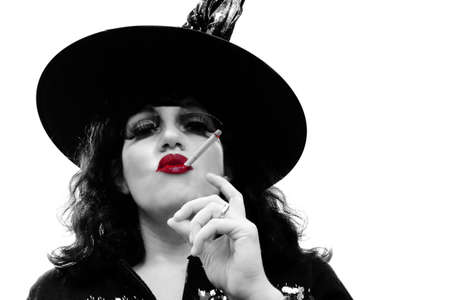 B&W portrait with red lipsの写真素材