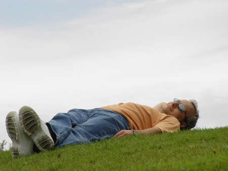 A man on the grassの写真素材