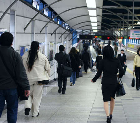 People in subway tunnelの写真素材