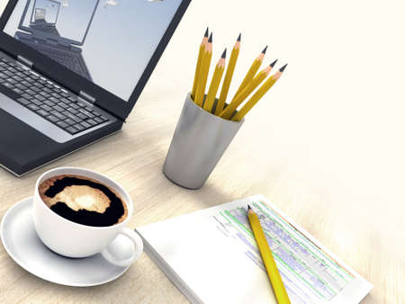 Laptop background rendering of an empty meeting roomの写真素材