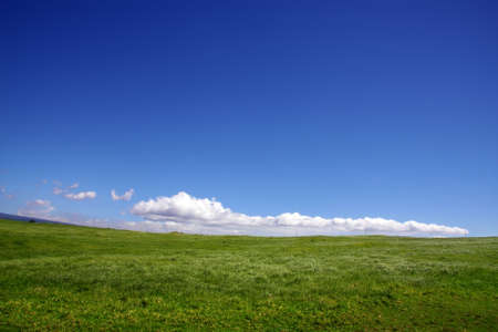 Background of cloudy sky and grass hillの写真素材