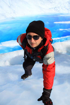 A Mountain climber at Perito Moreno Glacier, Patagonia, Chileの写真素材