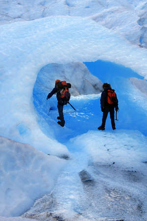A Mountain climbers at Perito Moreno Glacier, Patagonia, Argentinaの写真素材