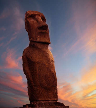 A platform with statues on Easter Islandの写真素材
