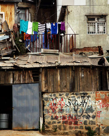 Urban decay in poor district in Valparaiso, Chileの写真素材