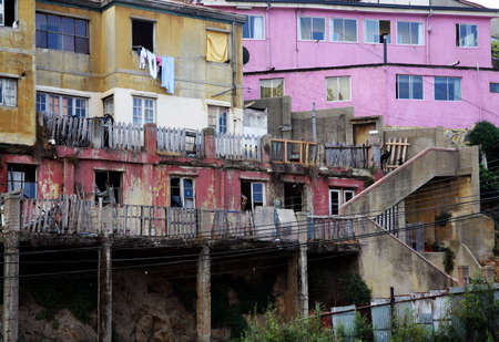 Urban decay in poor district in Valparaiso, Chileの写真素材