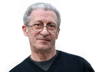 A portrait of a senior man on white