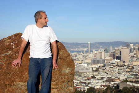 A mature man enjoying the view of San Franciscoの写真素材