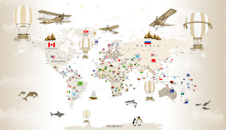 World map with air transport and airplanes. Vector illustration. Eps 10の写真素材