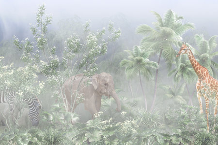 Elephants in the jungle - 3D rendering of wild animalsの写真素材
