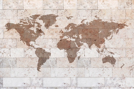 World map on brick wall background. World map on brick wall backgroundの写真素材