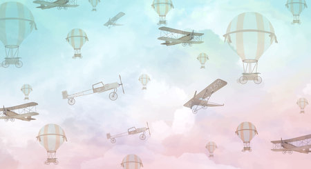 Airplanes flying in the sky - 3D illustration of a backgroundの写真素材