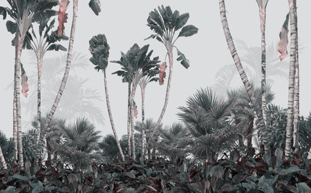 Exotic palm tree drawing on a trendy hand drawn background as a Seamless Pattern. .の写真素材