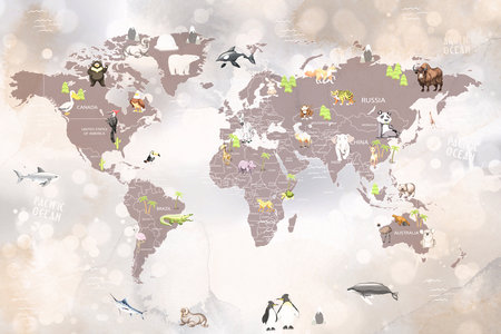 World map with animals and birds. Vector illustration for your design.の写真素材