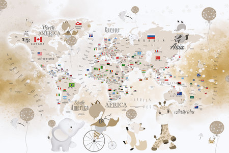World map with hand drawn elements. Vector illustration for your design.の写真素材