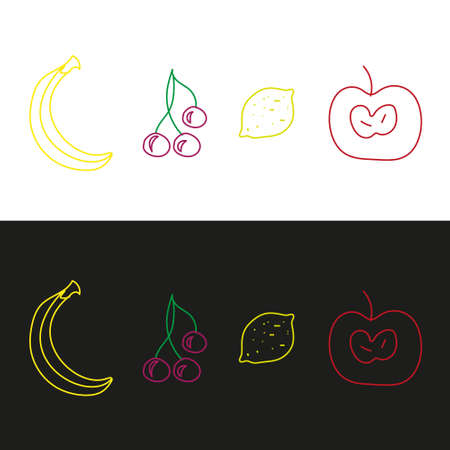 Apple, cherry, lemon and banana in vectorのイラスト素材