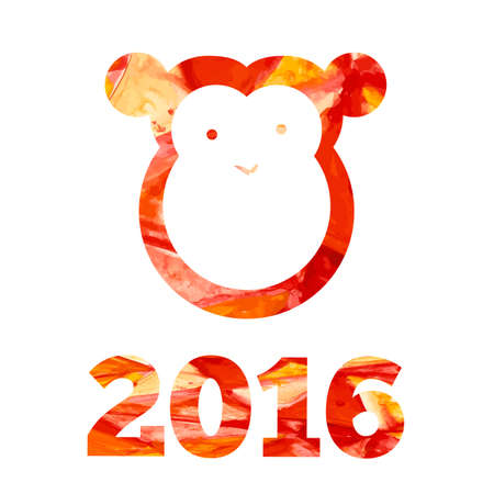 2016 and fire monkey with aquarelle effects in vectorのイラスト素材