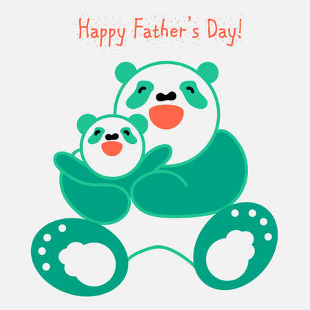 Vector sticker and card with happy father panda and child panda. Vector sticker and card with happy mother panda and child panda. Happy father's day. Happy mother's dayのイラスト素材