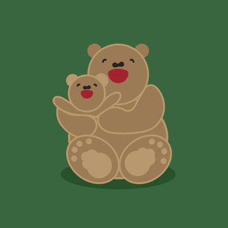 Vector sticker, card with happy mother and child brown bearのイラスト素材