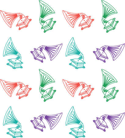 Vector seamless hand-drawn pattern with old gramophone in epsのイラスト素材