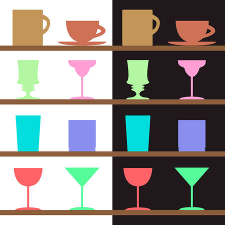 Vector set of goblets, cups, glass silhouettesのイラスト素材