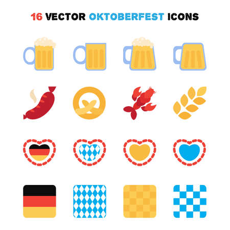 Oktoberfest 16 icons set. Beer festival. Vectorのイラスト素材