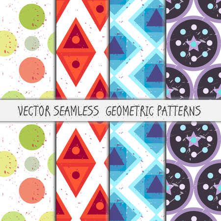 Grunge colorful geometric seamless patterns set. Vectorのイラスト素材