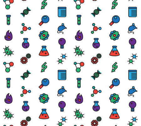 Science icons seamless pattern. Laboratory biology symbols. Vectorのイラスト素材