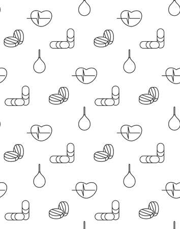 Medicine icons seamless pattern from cardiogram, pill, enema. Vectorのイラスト素材