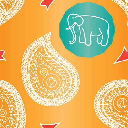 Seamless indian pattern and asian ornament with elephant. Vectorのイラスト素材