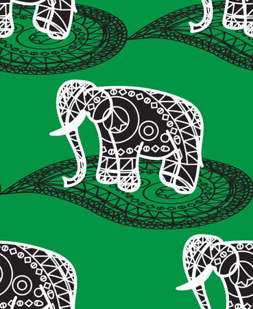 Seamless indian pattern and asian ornament with elephant. Vectorのイラスト素材