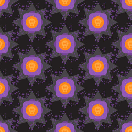 Grunge colorful halloween geometric seamless pattern with skull. Vectorのイラスト素材