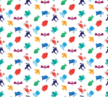 Animals iconsseamless pattern from mammal, fish, bird and insect. Vectorのイラスト素材