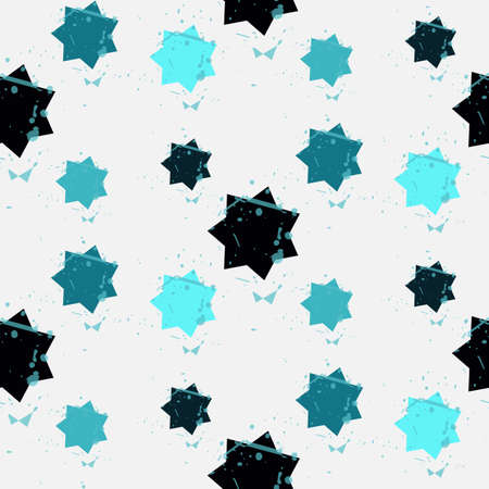 Grunge colorful holiday abstract geometric seamless pattern with stars. Vectorのイラスト素材
