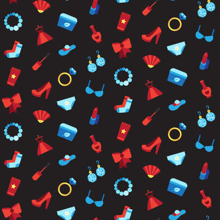 Woman accessories of cosmetics shoes clothes and jewelry. Vectorのイラスト素材