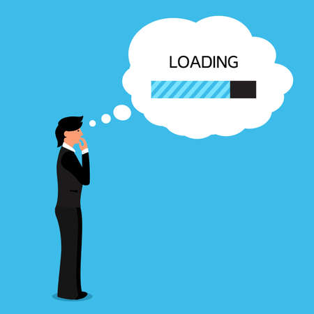 Thinking human with bubble with loading bar of his thoughts.のイラスト素材