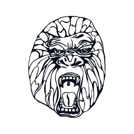 Growling detailed gorilla in tattoo style. Design for t-shirt, poster, bag. Vectorのイラスト素材