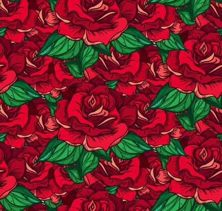 Hand Drawn Wedding Rose Seamless Pattern. Flower Template for wedding, holiday, celebration. Rose for print, tattoo and digital art. Vectorのイラスト素材