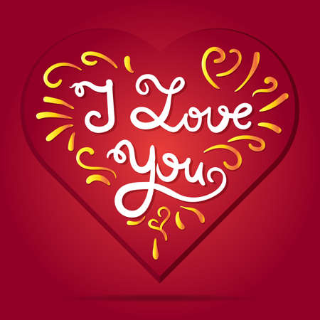 Retro heart with lettering. Red greeting about love for Valentine's Day. Vintage wedding card. I love you. Vectorのイラスト素材