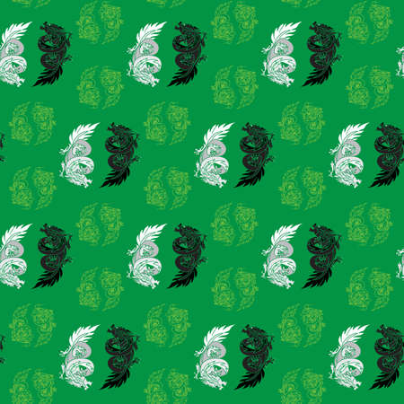 Chinese Dragon Oriental Feng Shui in symbol of the Yin Yang. Seamless isolated china pattern. Vectorのイラスト素材