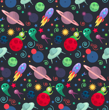 Cosmos and UFO concept in seamless pattern for wrap, print, fabric, game, web, children's items....