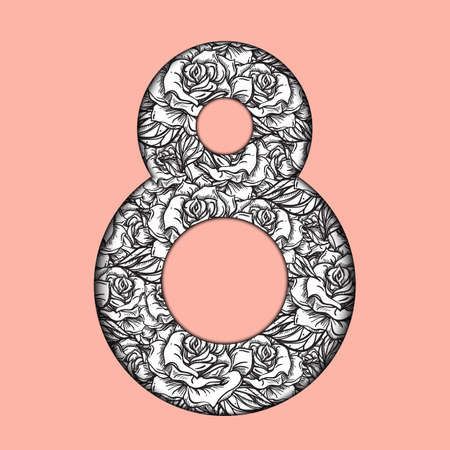 International Women's Day greeting card template with rose. 8 March Poster design for  print, web, fabric, celebration. Vectorのイラスト素材