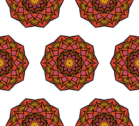 Hand drawn Mandala Seamless Pattern. Arabic, indian, turkish and ottoman culture decoration style. Ethnic ornamental background. Magic vintage template of greeting, card, print, cloth, tattoo. Vectorのイラスト素材