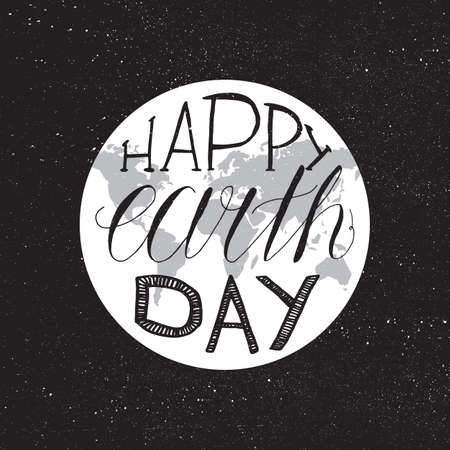Happy Earth Day Lettering Illustration for print, poster, greeting, celebration. Grunge vintage save planet concept. Vectorのイラスト素材